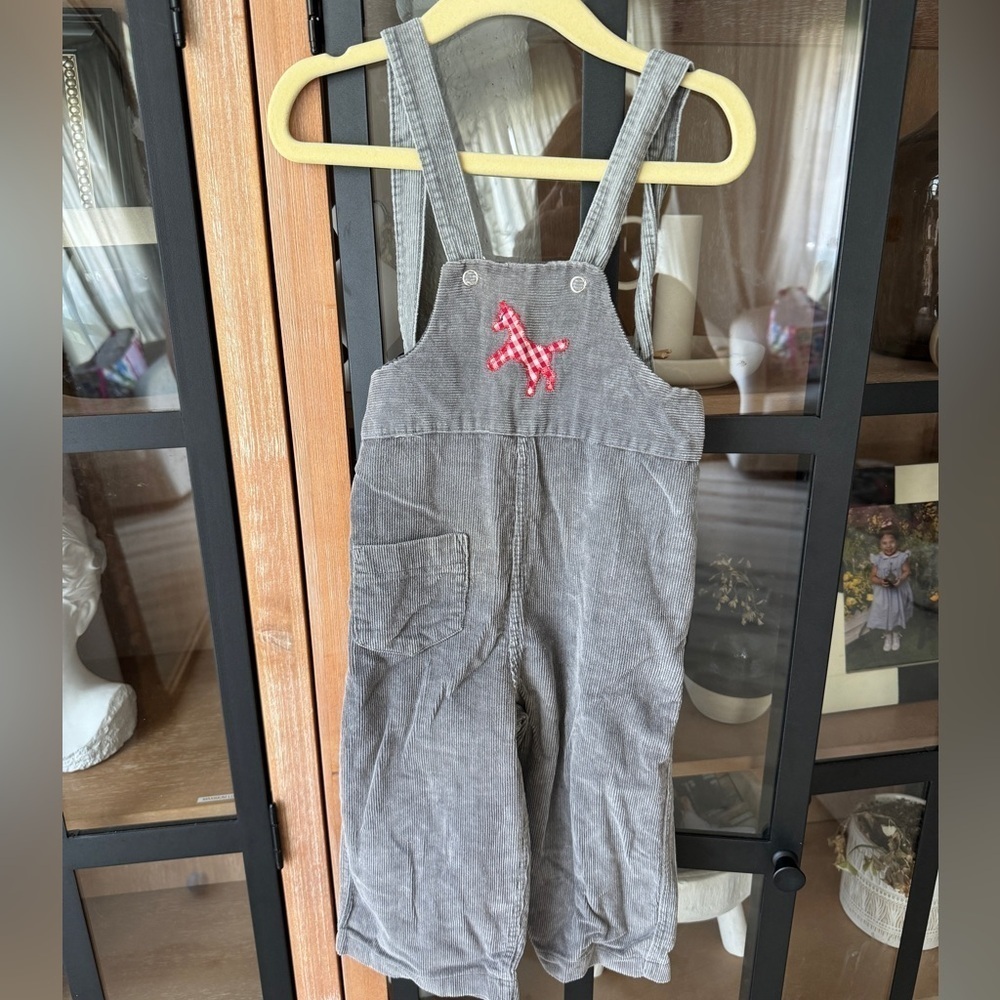 1970s Vintage overalls embroidered corduroy toddler girl baby horse patchwork